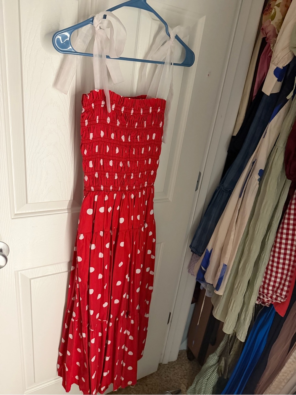 En Saison Red Polka Dot Tie-Shoulder Sundress